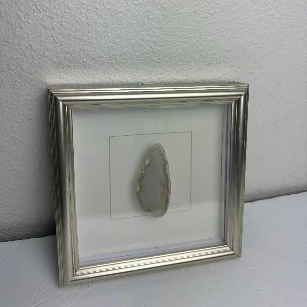 Natural Stone Crystal Grey Agate  Slice Framed 3D Wall Decor